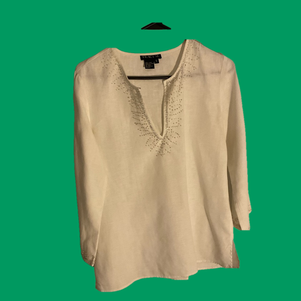 White Tracy M 100% linen blouseS